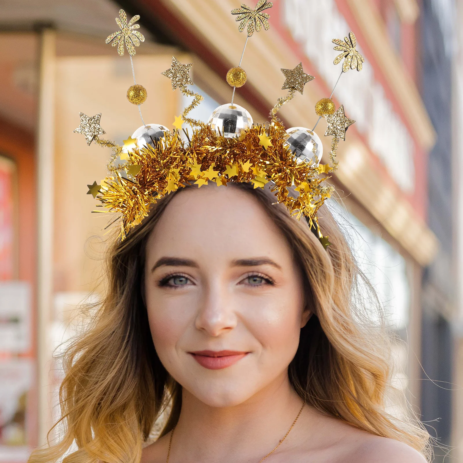 

Tinsel New Year Headband Star Bopper Disco Ball Party Hairband Photo Booth Props Disco Ball Headband Star Headbands for Women