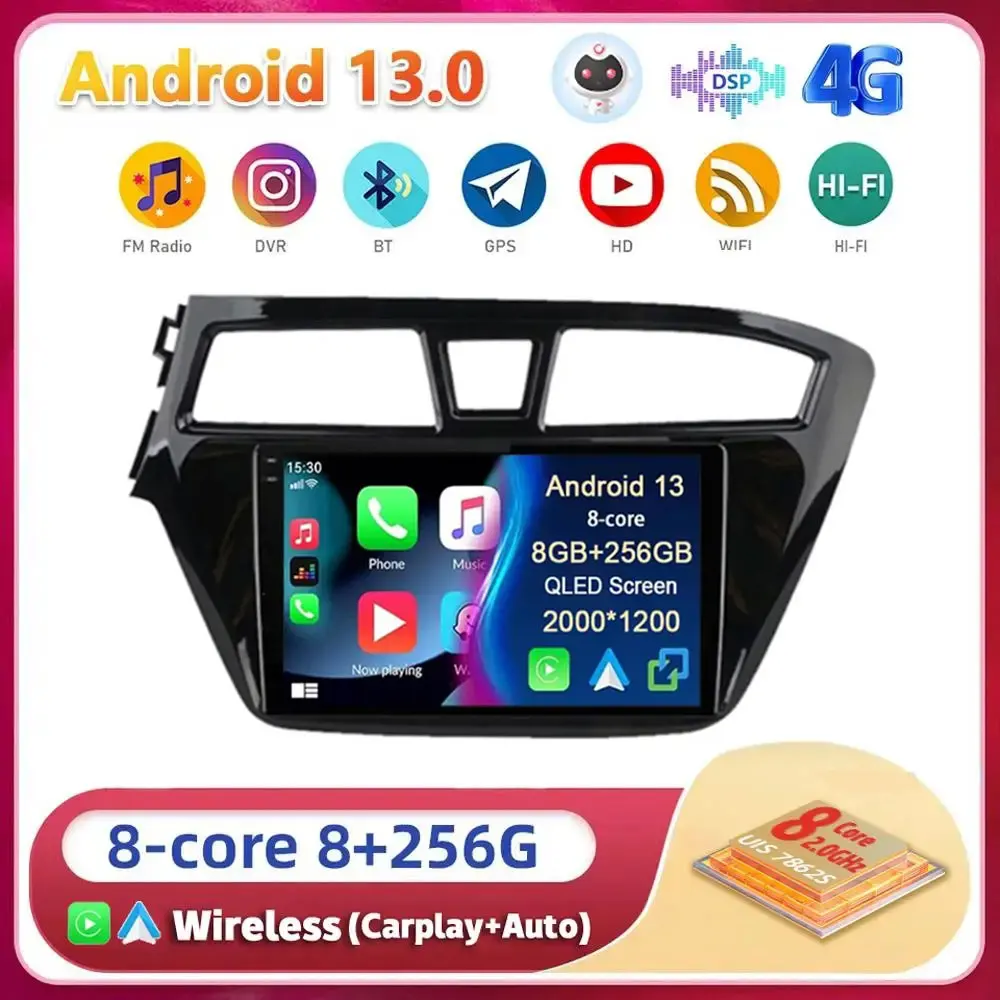 

Android 13 Carplay Auto WIFI+4G For Hyundai I20 LHD 2015 2016 2017 2018 Car Radio GPS Stereo Multimedia Player 2din Head Unit BT