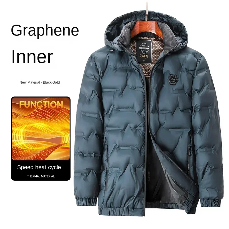 Men's Winter Jacket Fashion Bright Face Waterproof Graphene Warm Cotton-padded Jacket Gentleman's Casual Cold-proof Hooded Parka