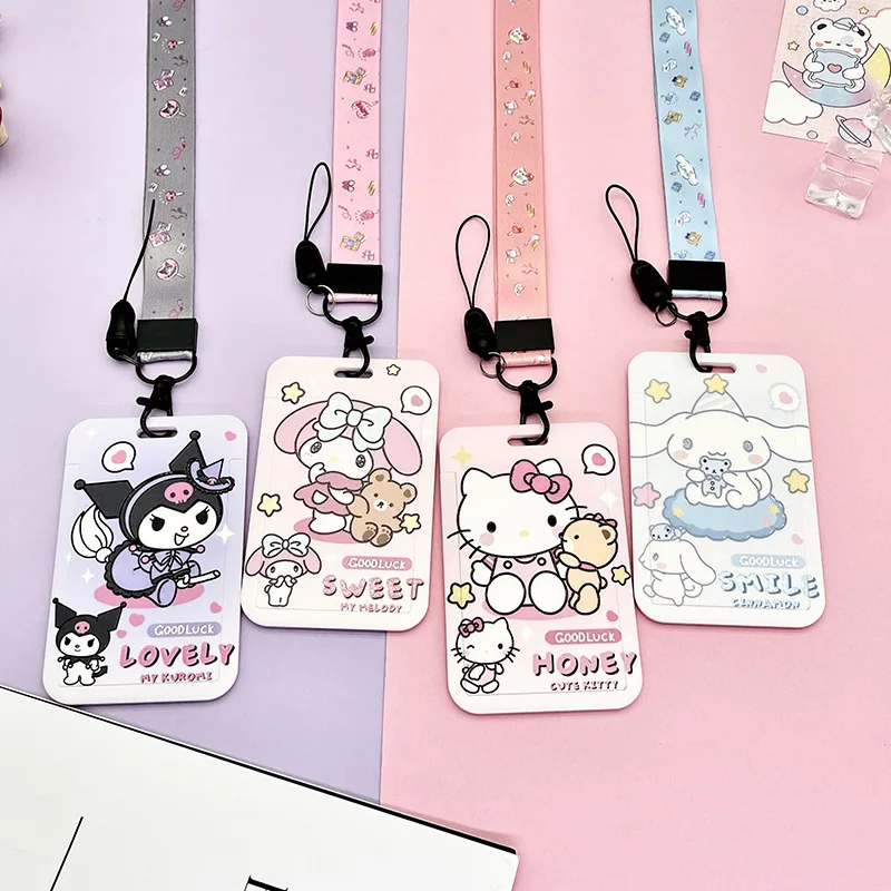 Sanrio Kuromi Card Holder Lanyard Protectors Bus Card Pendant Neck Strap Photo Sleeve ID Card Case Kawaii Student Girls Gift