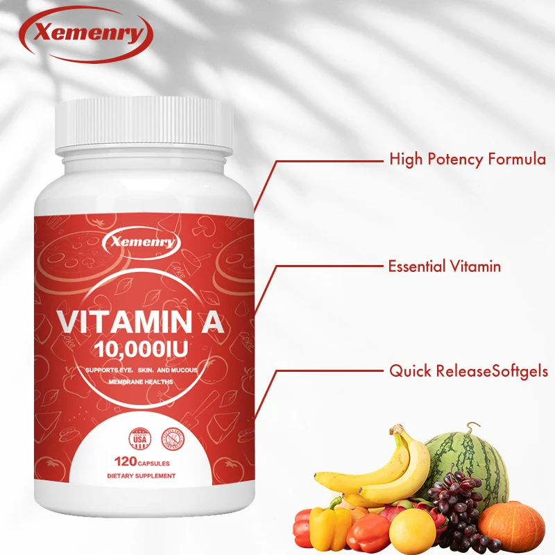 

Vitamin A Capsules 10000IU - Supports Skin, Eye, Bone Health, Antioxidants, Enhances Immunity, and Maintains Overall Health