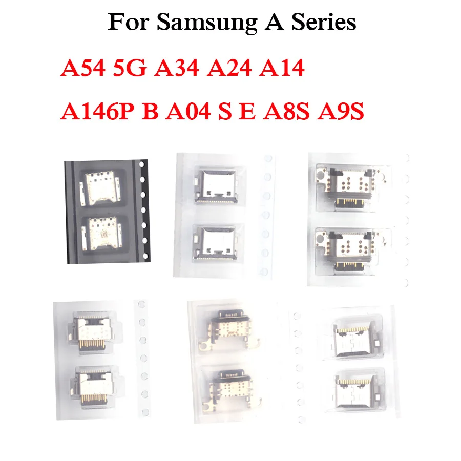 100 قطعة USB نوع c لسامسونج غالاكسي A54 5G A34 A24 A14 A146P B A04 S E A8S A9S شحن مقبس توصيل شاحن حوض ميناء التوصيل