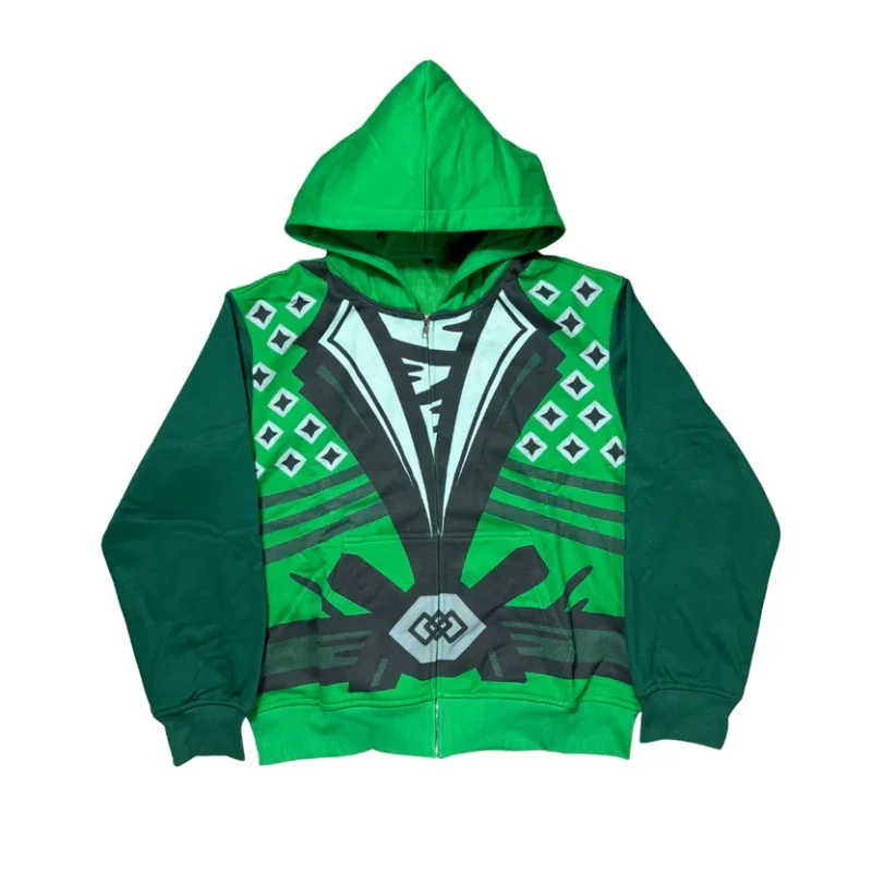 Y2K 2-delige set Anime personage rits hoodie High Street cosplay print 5 kleuren dagelijkse kleding trendy wijde pijpen streetwear set