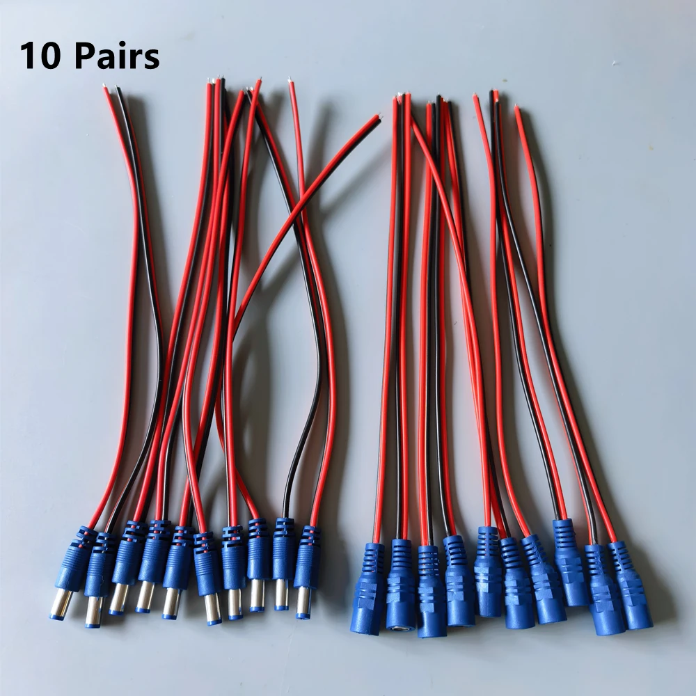 1/2/5/10 Pairs 5.5x2.1mm Male Female Plug 12V DC Power Pigtail Cable Jack for CCTV Camera Connector Tail Extension 24V DC Wire