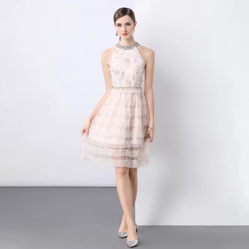 Ele Heavy Embellied Beaded Me Slim Fit Puffy Cake กระโปรง Dr Ne แขวนยาว Sve กลางเอวชุดฤดูร้อน