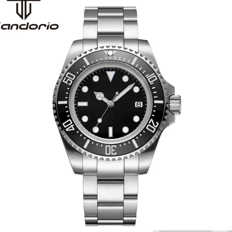 Tandorio 43mm NH35A PT5000 Stainless Steel Automatic Men Watch Sapphire Glass Luminous Mechanical Wristwatch Rotating Bezel Date