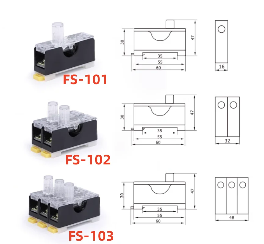 6X30mm 220V Glass Fuse Holder FS-101 FS102 FS103 glass fuse bracket Din Rail Mount Single Pole 6*30 Fuse Casing 0.5A ~ 30A