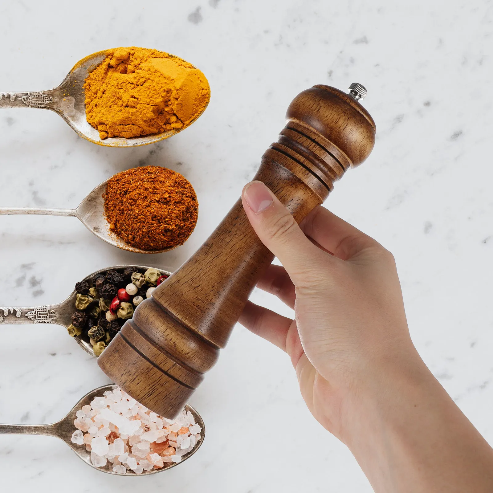2Pcs Wooden Pepper Grinder Set Premium Reusable Pestle for Grinding Pepper Garlic Spices Pills Kitchen Masher