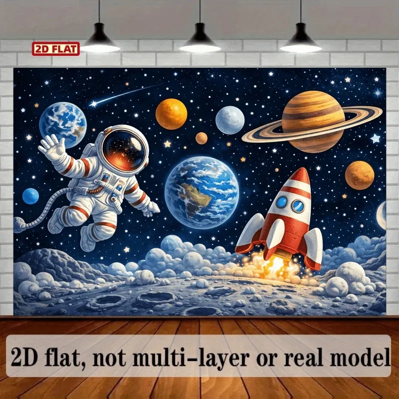 Celestial Space Astronaut Galaxy Mural Tapestry Wall Decor Planets Rocket Stars Poster Room Art Nursery Decor Kids SciFi Print
