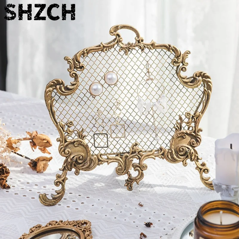 necklace-jewelry-shelf-display-rack-baroque-gold-metallic-jewelry-tower-earring-holder-organizer-and-hanging-jewelry-organizer