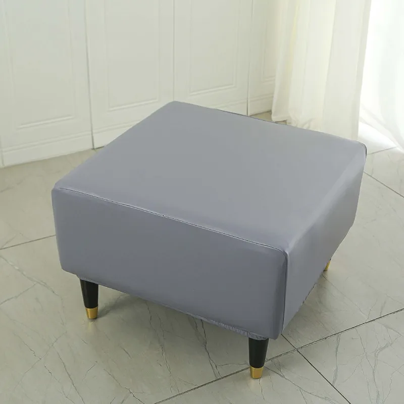 

PU Leather Waterproof Ottoman Cover Square Ottoman Stretch Footstool Protector Case All-inclusive Furniture Protector Slipcover