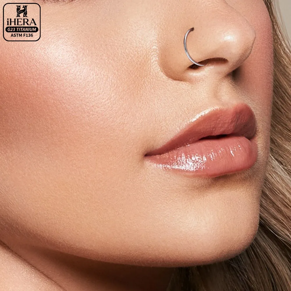 1/10PCS ASTM F136 Titanium Fake Nose Ring Hoop Non Piercing D Shape Nostril Lip Septum Earring Body Jewelry Kit