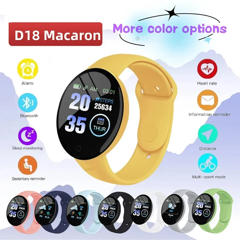 D18 Smart Bracelet 2024 Real Step Count Fashion Alarm Clock Watch Bluetooth Music Fitness Tracker Sports Smartwatch Android D20