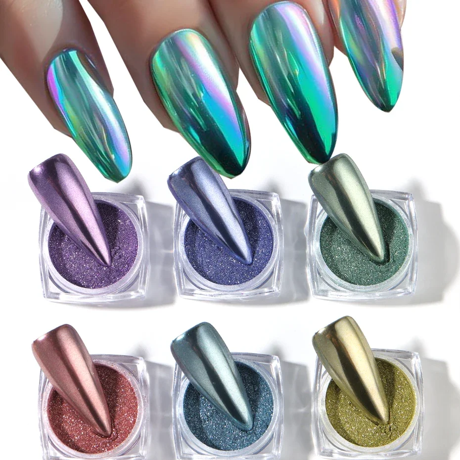 مسحوق لامع لطلاء الأظافر جل بالأشعة فوق البنفسجية ، 6 ، تأثير معدني ، وردي ، ذهبي فضي ، كروم ، للمانيكير #1