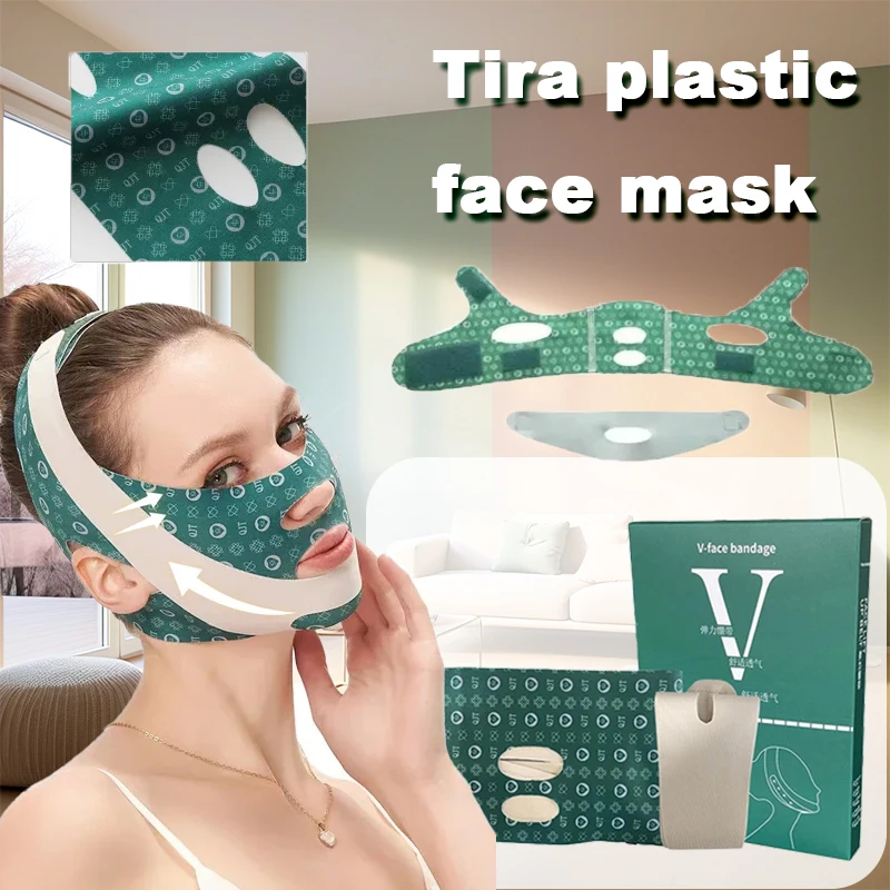 Mascarilla facial delgada con realce de mejillas, banda transpirable en V, Reduce la barbilla, moldeadora de doble cara,