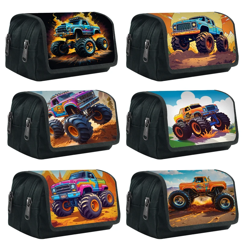 Cool Cartoon Truck Pattern Cosmetic Bag Truck Boy Pencil Bag Kids School Stationary Bags Brush Holder Pencil Box