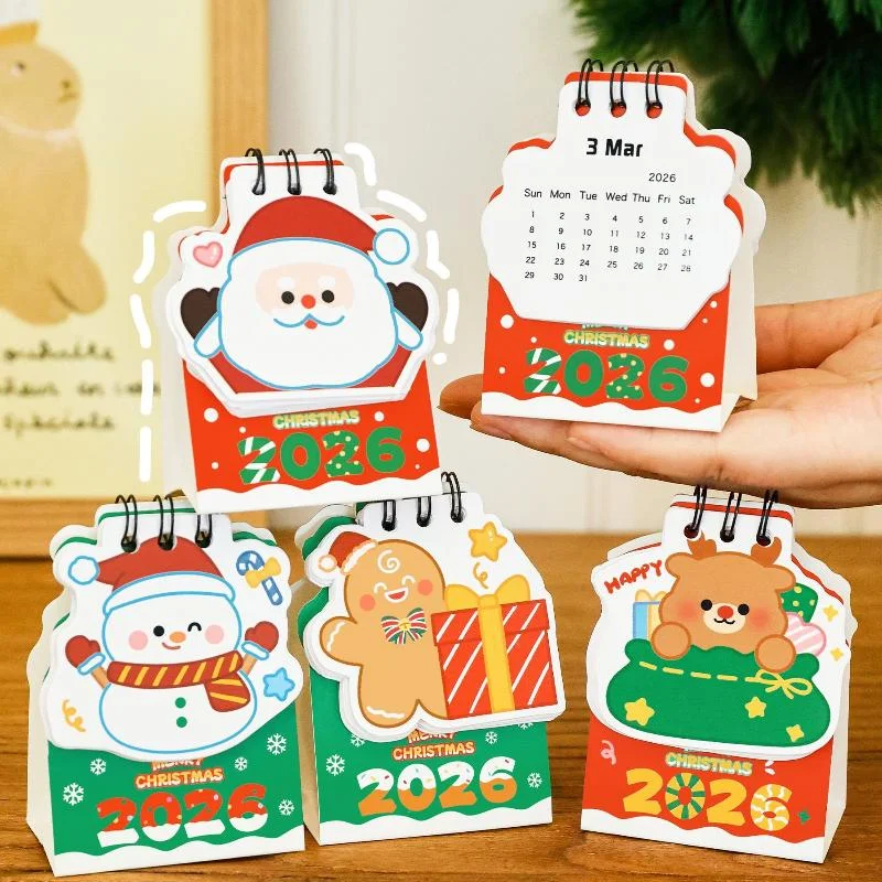 2026 calendário de mesa de natal mini desenhos animados padrões bonitos calendário de mesa criativo decoração de mesa planejamento diário pequeno mensal