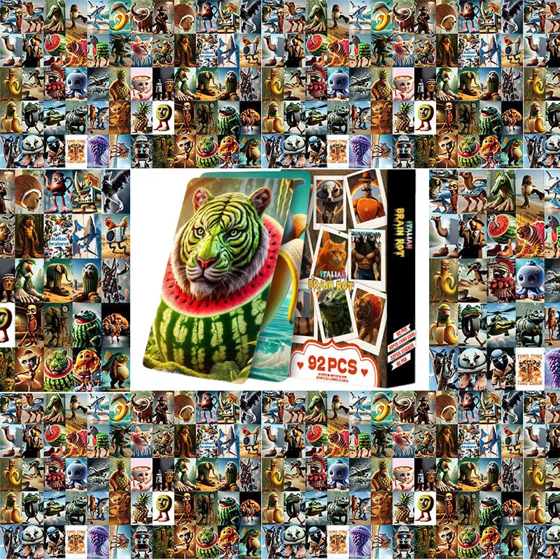 92 Uds. Tarjetas italianas Brainrot Tung Tung Sahur Tralalero Tralala tarjetas coleccionables con pegatinas colección de juguetes clásicos regalo