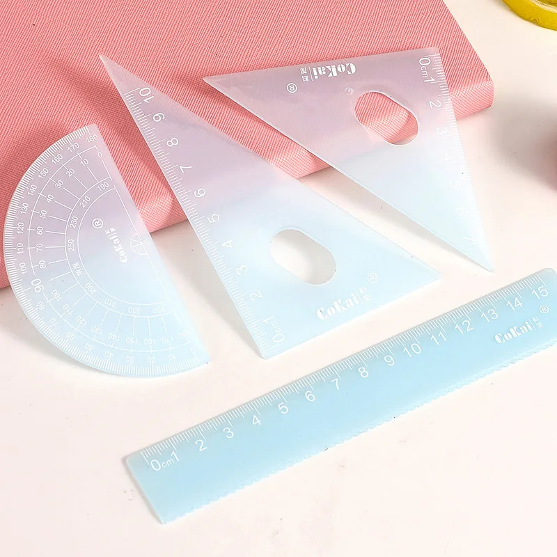 4pcs Kawaii Gradual Straight Triangle Ruler Protractor Drawing Painting Ruler Drafting Tool Korean Stationery for School Office