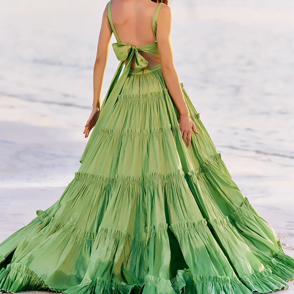 Ruffles Bow A-Line Floor Length Saudi Arabia V-Neck Jersey Sleeveless 2024 Exquisite and Temperament Evening Dresses Custom Size