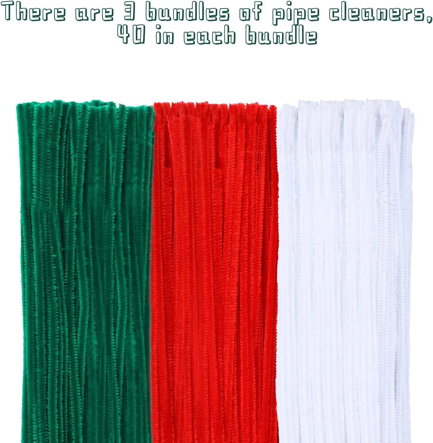 150PCS Christmas Pipe Cleaners Craft Supplies, Red Green White Chenille Stems for DIY Arts & Crafts Project Making and Christmas