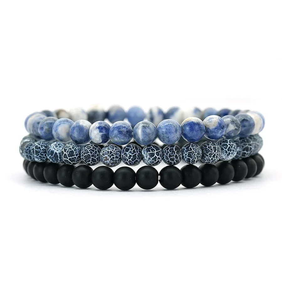 Noter 3-teiliges Herren-Armband-Set, 6 mm, Sodalith, Obsidian, Lavastein, Strang-Armband, Energieheilung, Meditationsschmuck, vielseitig einsetzbar, 2 Größen – Detail 9