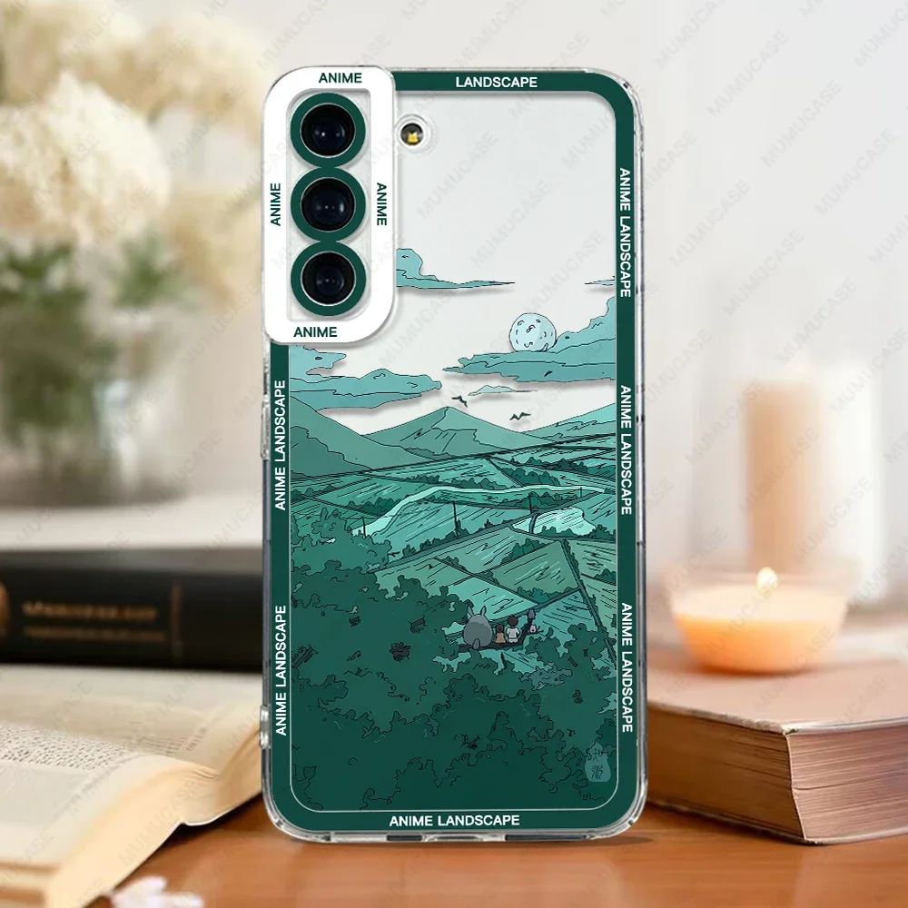 Case For Samsung Galaxy S24 S20 S21 FE S22 Plus S23 Ultra A22 A54 5G Soft Cover Anime Landscape Cloud Whale