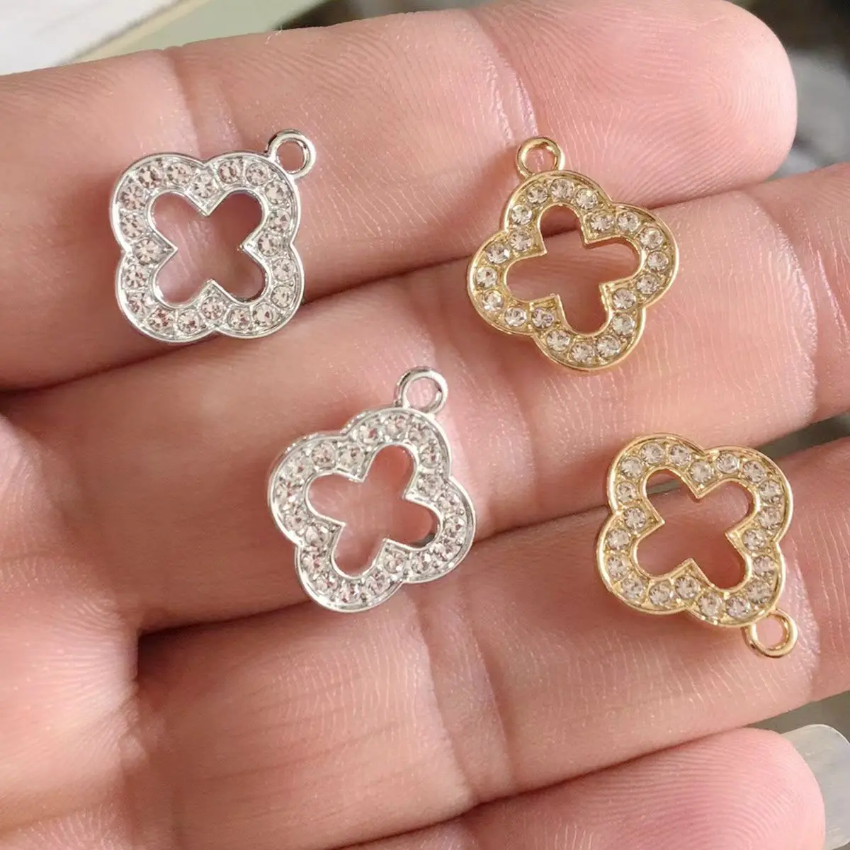 10Pcs Gold Plated Crystal Clover Charm Pendant for Jewelry Making Earrings Bracelet Necklace Accessories DIY