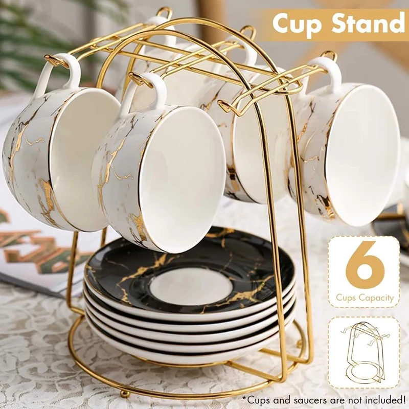 

Nordic Home Kitchen Tabletop Coffee Mug Holder 6 Cups Stand Gold Metal Cups Holders Rack Drain Organizer Rack