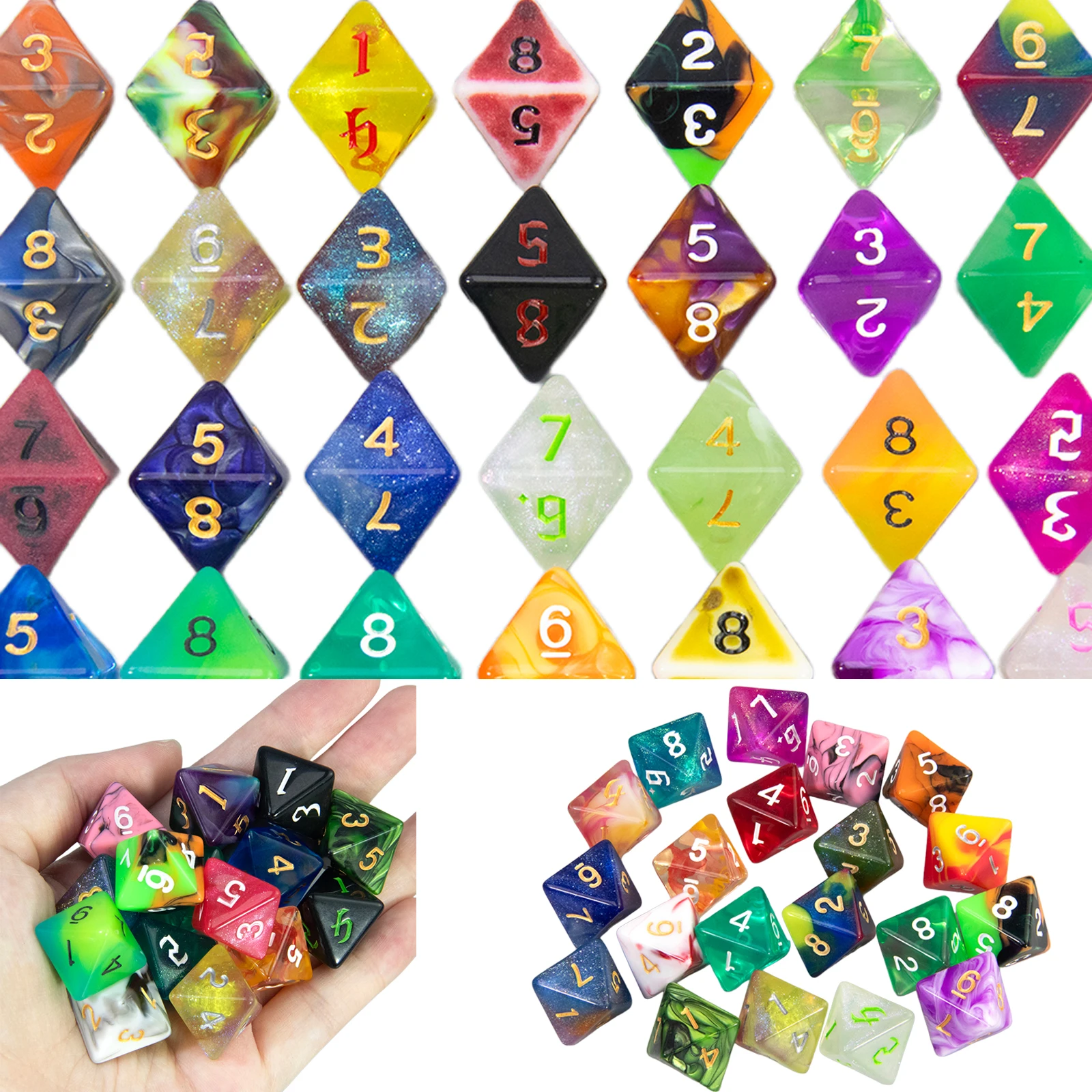 

Случайные многогранные игральные кости D8, 10 шт., набор кубиков DND, случайный стиль и цвет для настольной игры, ролевая игра DND