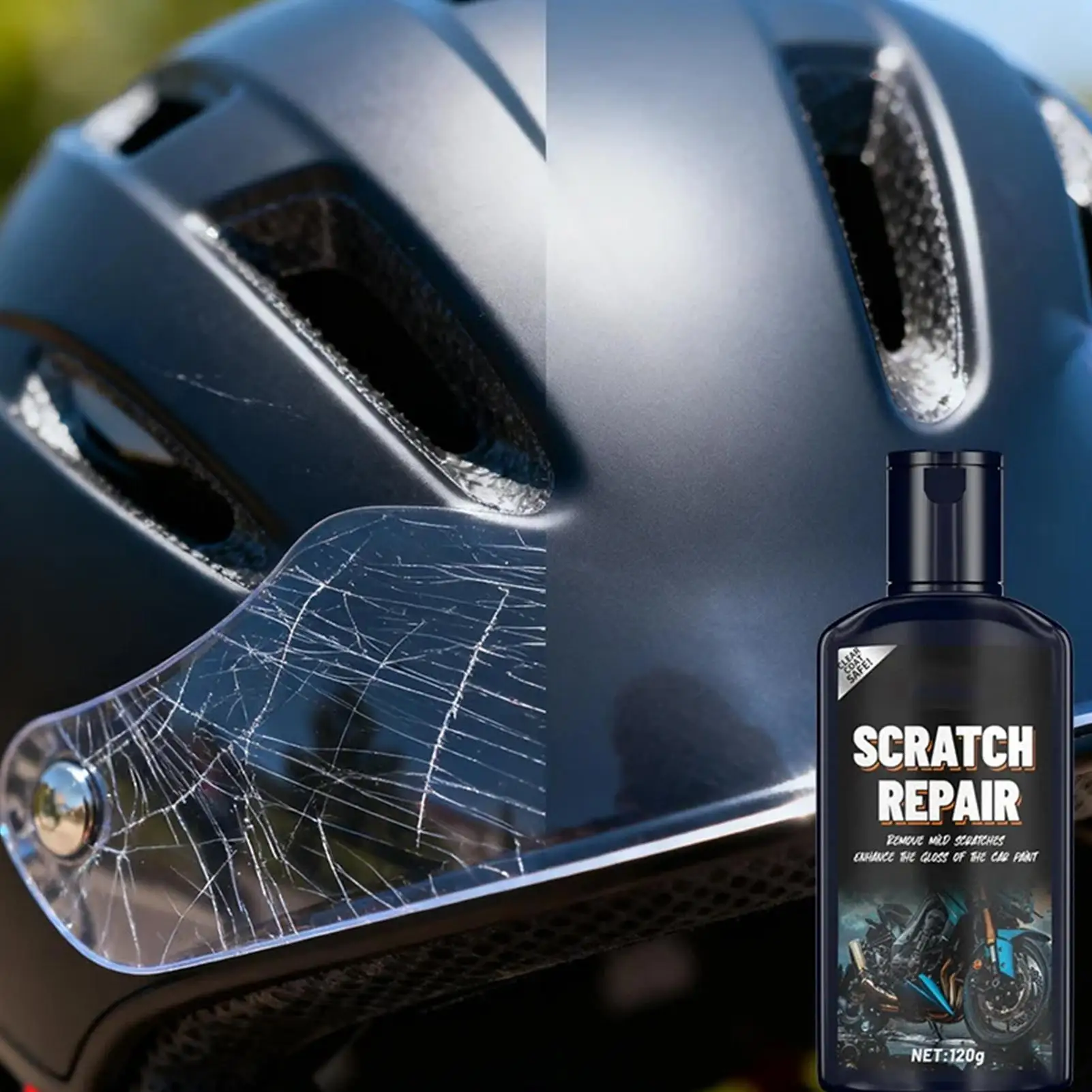 Motorcycle Helmet Scratch Remover 120g Restoration Paste with Sponge Eyeglasses Scratch Remover for Gloss Care Motorcycle Helmet