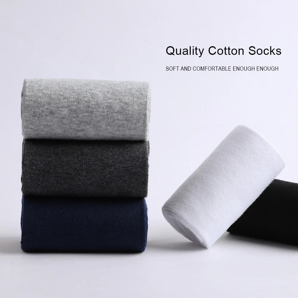 6 Pairs Men\'s 100% Cotton Socks Black White Gray Business Men Tube Socks Soft Breathable Spring Summer for Male Socks Plus Size