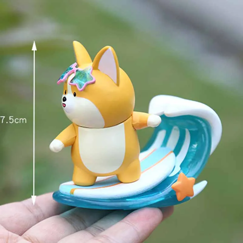 Nowa kreskówka Corgi Cos Ocean Series Ręcznie robiona zabawka Model Śliczny Surfing Krab Rekin Pies Lalka Biuro Dekoracja Pulpitu Ozdoby