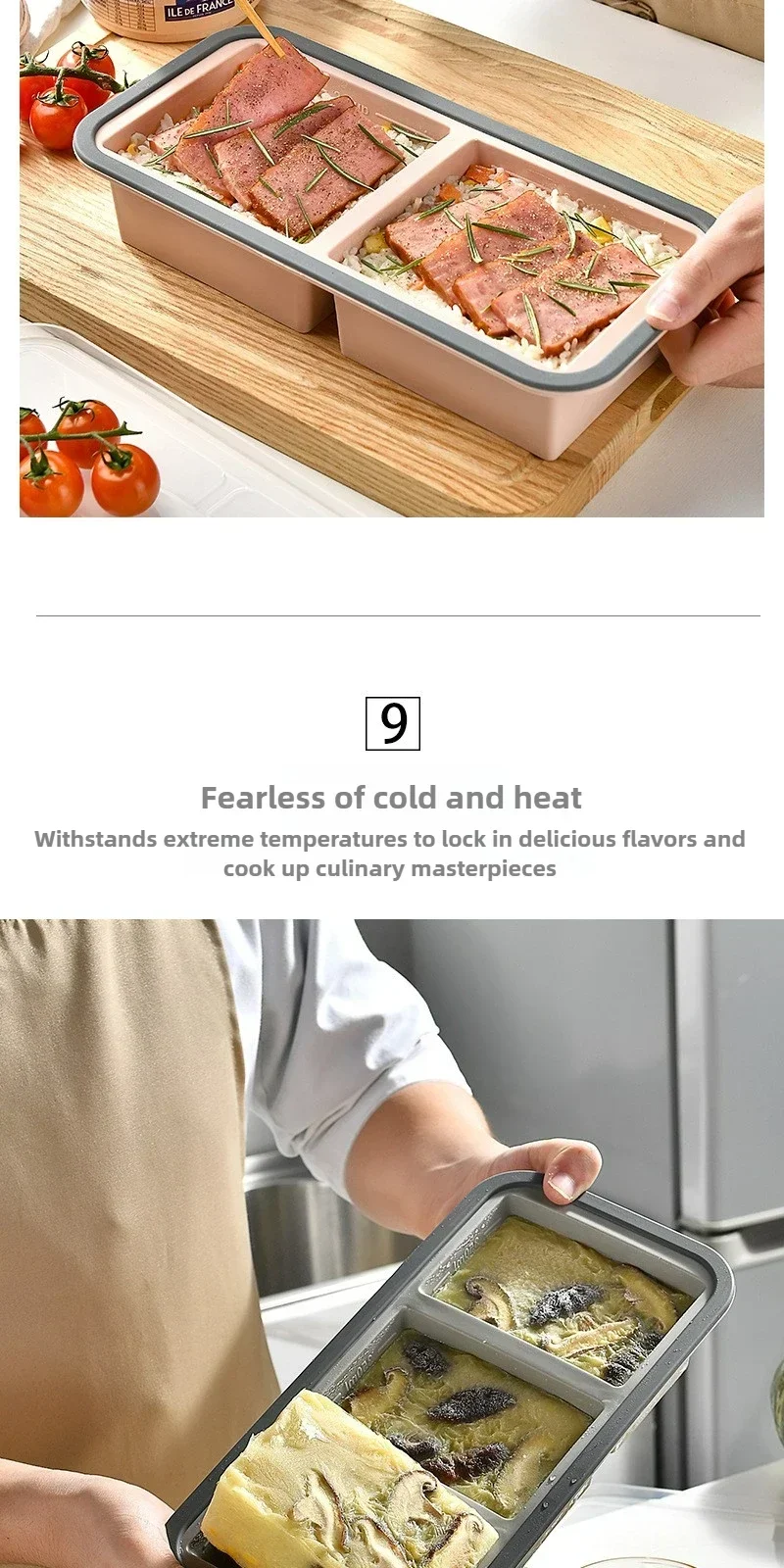 Große Eiswürfelform aus Silikon mit Deckel, Gefrierbehälter für Suppen und Saucen, Luftfritteuse-Einlage, Backblech, Küchenzubehör – Detail 9