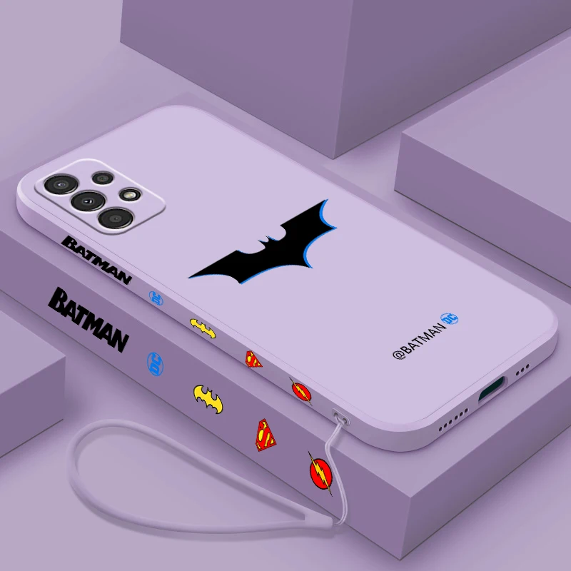 Cartoon B-batman Logo For Samsung A91 A81 A71 A51 A41 A31 A21S A11 A05 A04 Liquid Left Rope Phone Case