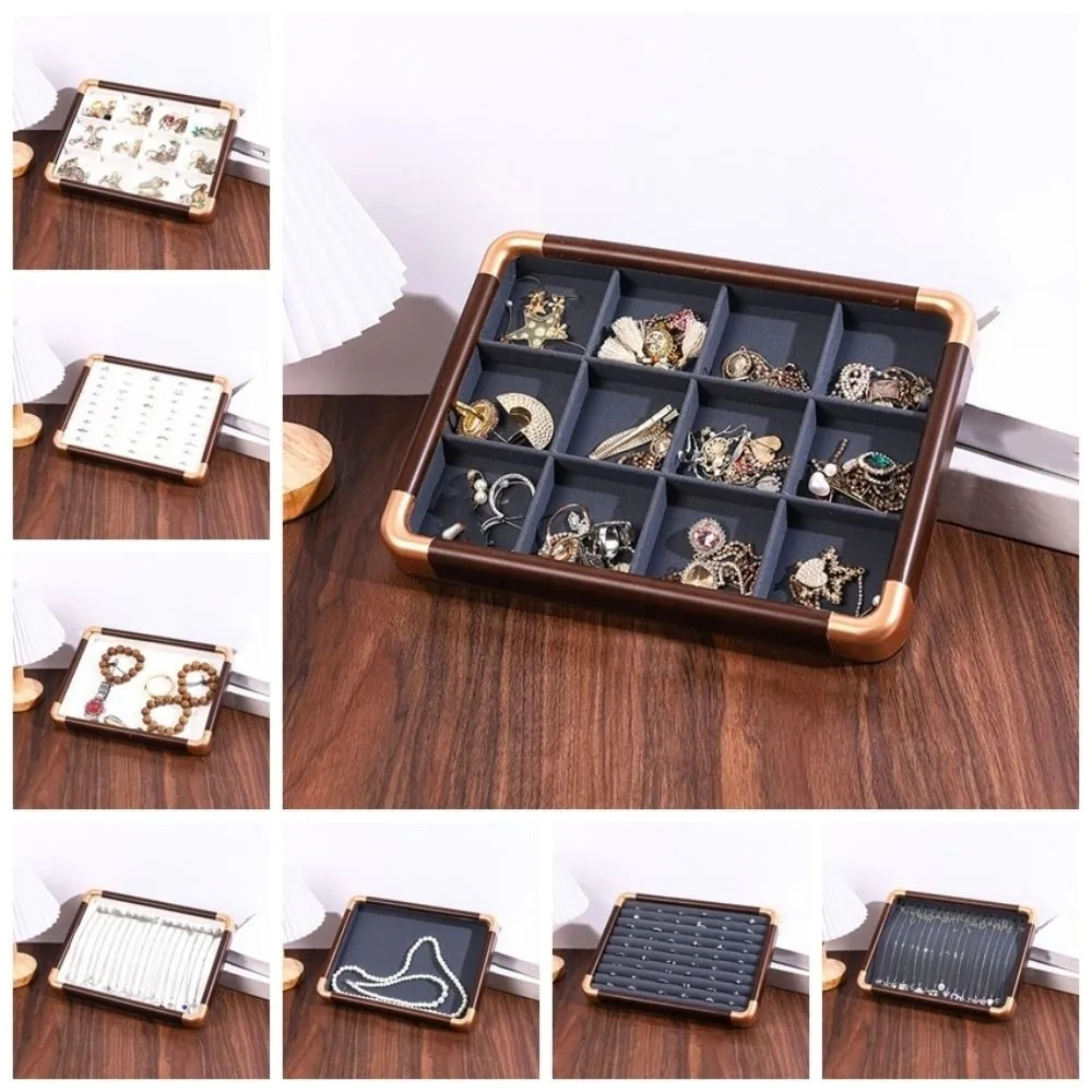 Velvet Wooden Jewelry Tray Large Capacity Earrings Rings Jewelry Display Tray Necklaces Bracelets Storage Box