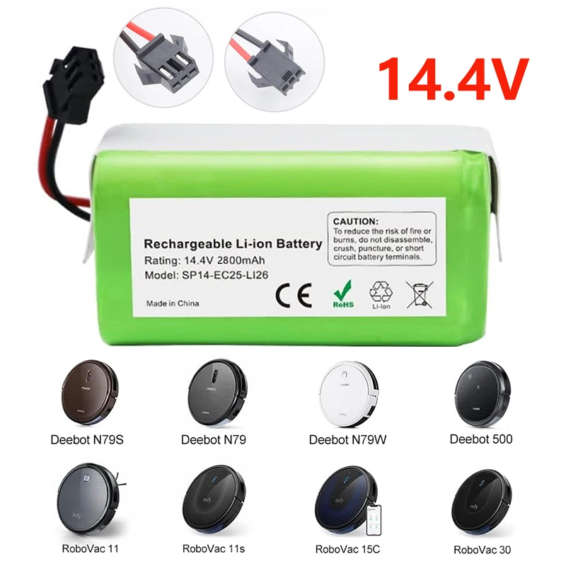 14.4V 2800mAh Replacement Battery for Ecovacs Deebot N79S DN622 and Eufy Robovac 11 11S 30C 35C 15C G30 G10
