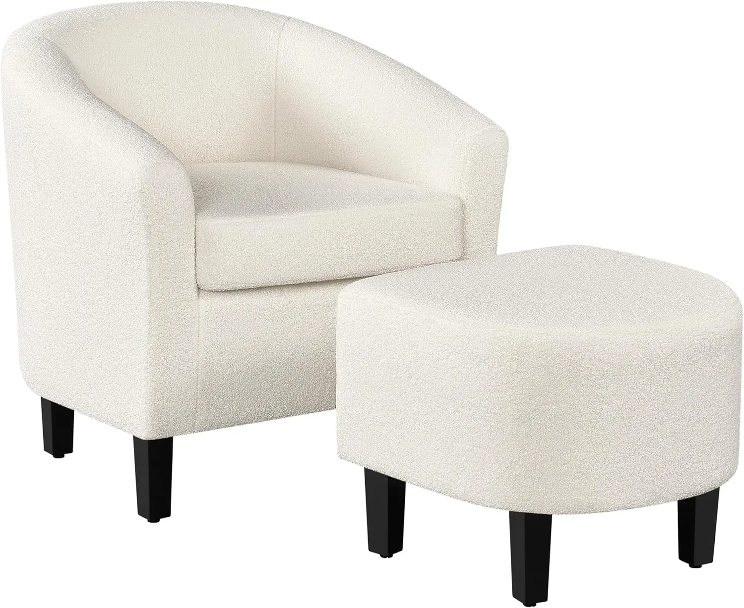 

Modern Fuzzy Sherpa Barrel Chair & Ottoman Set, Ivory Boucle Armchair with Footstool for Living Room, Bedroom, Reading Nook