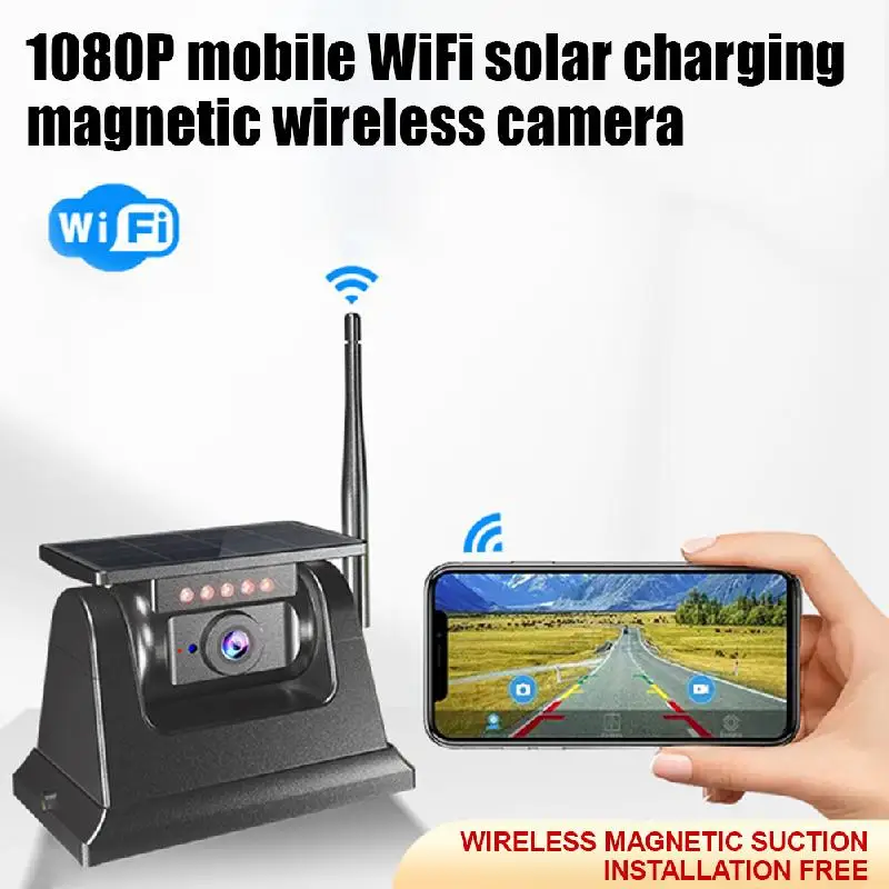 

DC 5V Wireless Backup Camera Solar WiFi - Magnetic Ease Of Use Hitch Trailer Truck HD1080P Clear Night Vision Rear View Camera