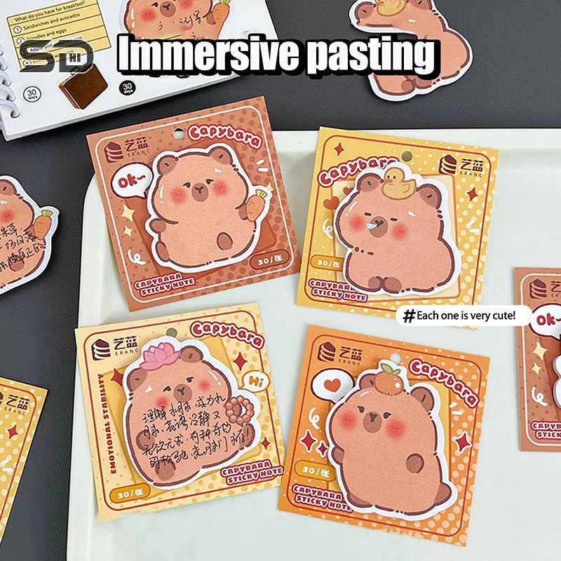 30แผ่นกระดาษโน้ตสนุกสนานสร้างสรรค์น่ารักการ์ตูน capybara รูปพิเศษของขวัญสำหรับเด็ก