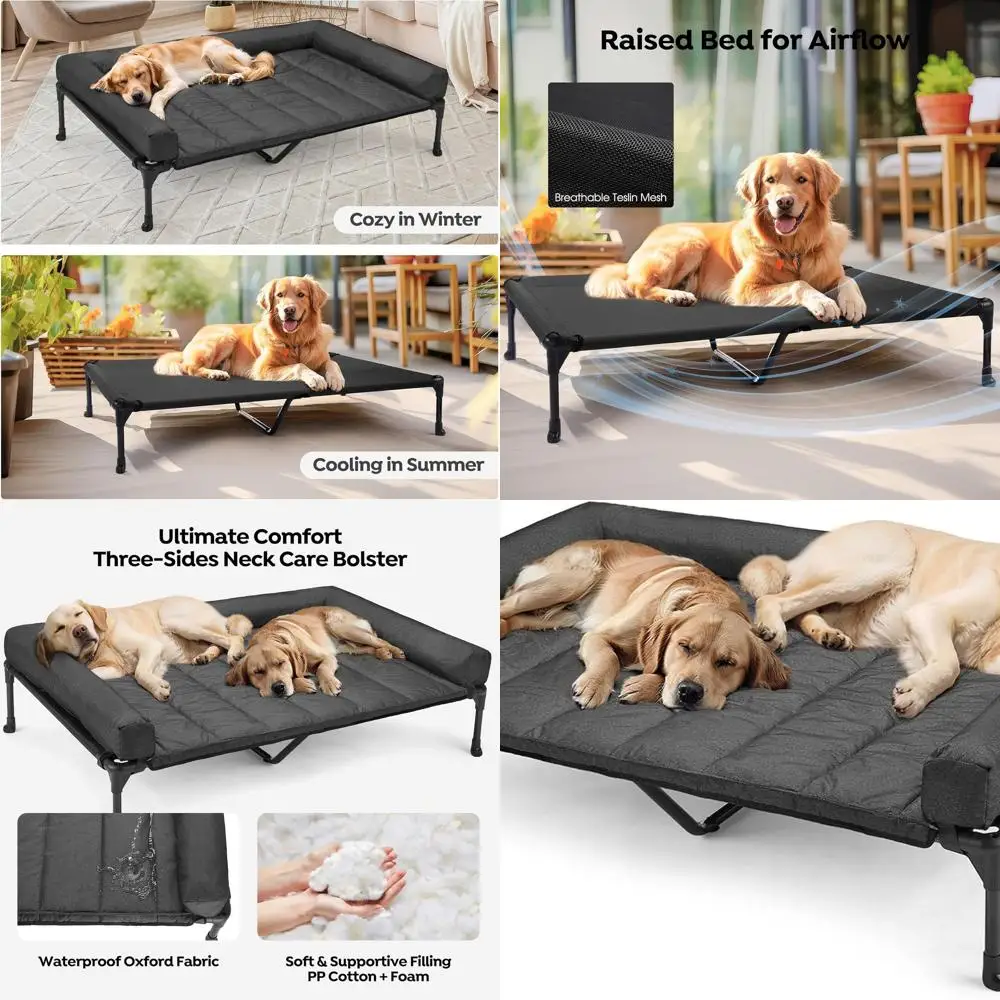 

Приподнятая кровать для собаки со съемным водонепроницаемым подставкой, дышащей сеткой, нескользящими ножками, подходит для дома и улицы, XL, черный