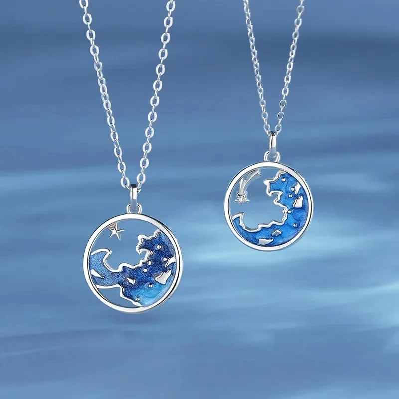 

925 Sterling Silver Necklace Women Chain Pure Silver Original Star River Couple Necklace Creative Design Clavicle Round Chain