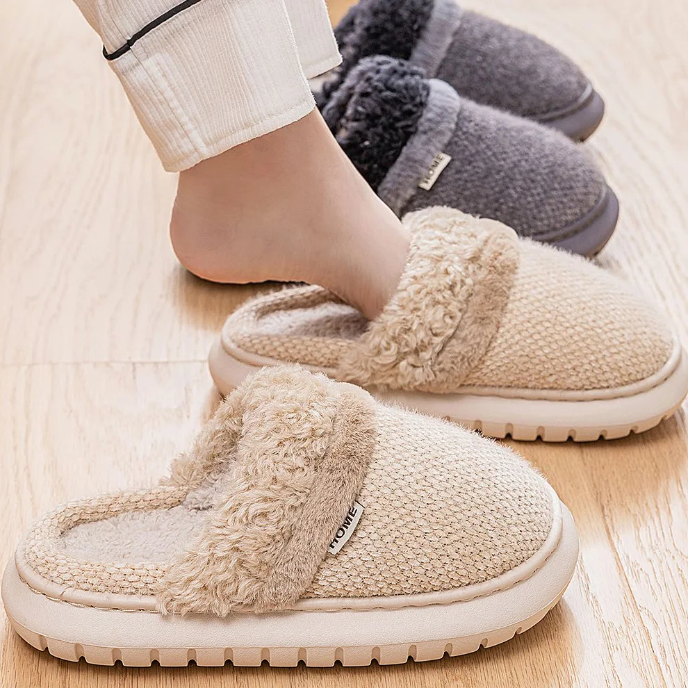 New Warm Winter Women Men Slippers Home Thick Plush Shoes Indoor Soft Platform Fashion Footwear Non Slip Bedroom Furry Slides