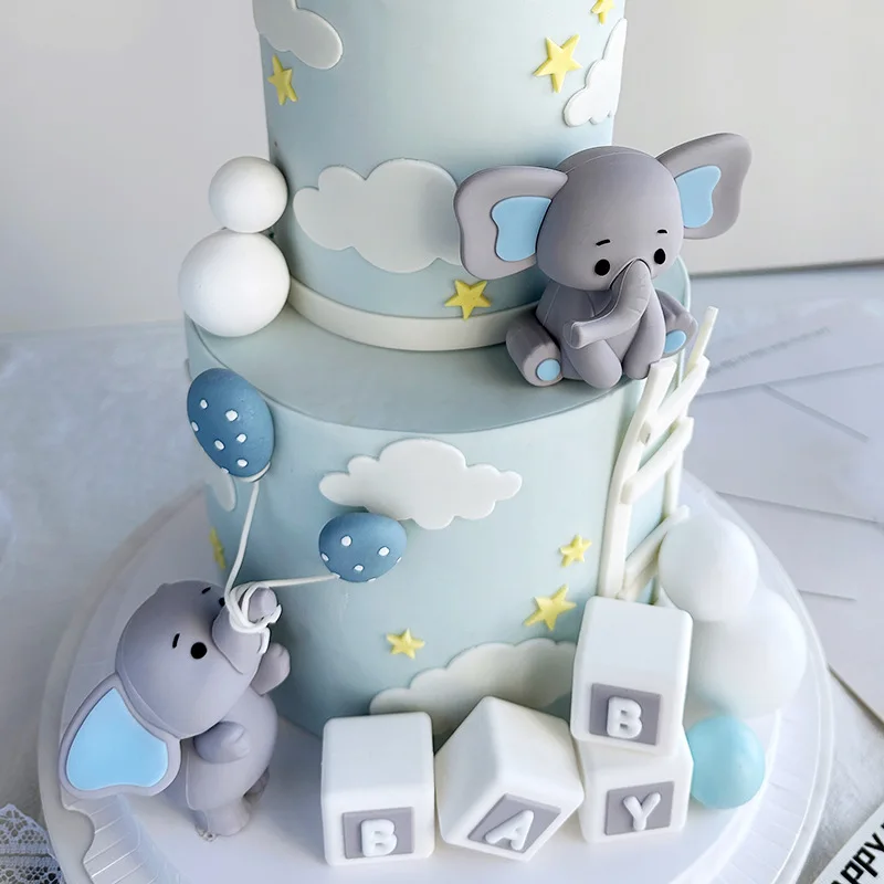 Baby Elephant Cake Topper Baby Shower Elephant Cake Decorations for Baptism Gender Reveal Jungle Safari Party Cupcake Toppers