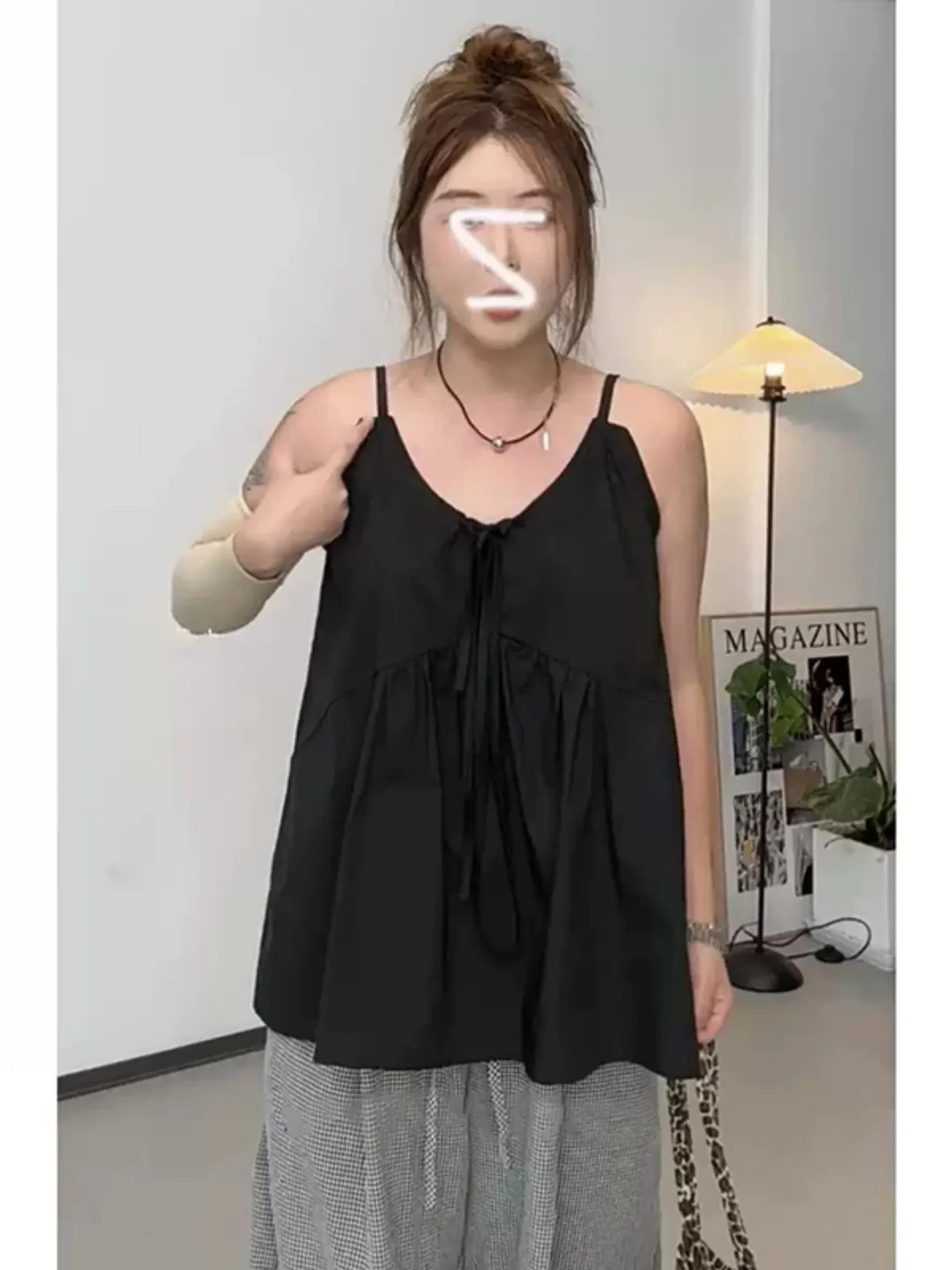 Laid-back Style V-neck Strap Vest Summer Loose Age-defying Sleeveless Top Extra Large Size Women's Outerwear Casual Fashion