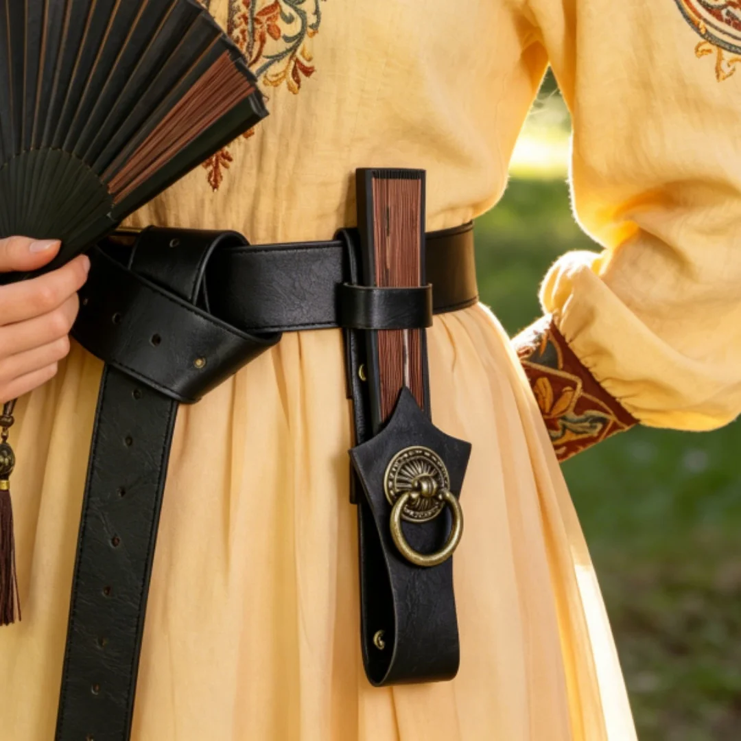UYEE Vintage Rose Decor Leather Fan Holster Waist Sash, Medi