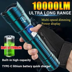 Portable LED Flashlight P120 USB Rechargeable Zoom Flashlight Waterproof Torch Emergency Power Bank Function for Camping Hiking