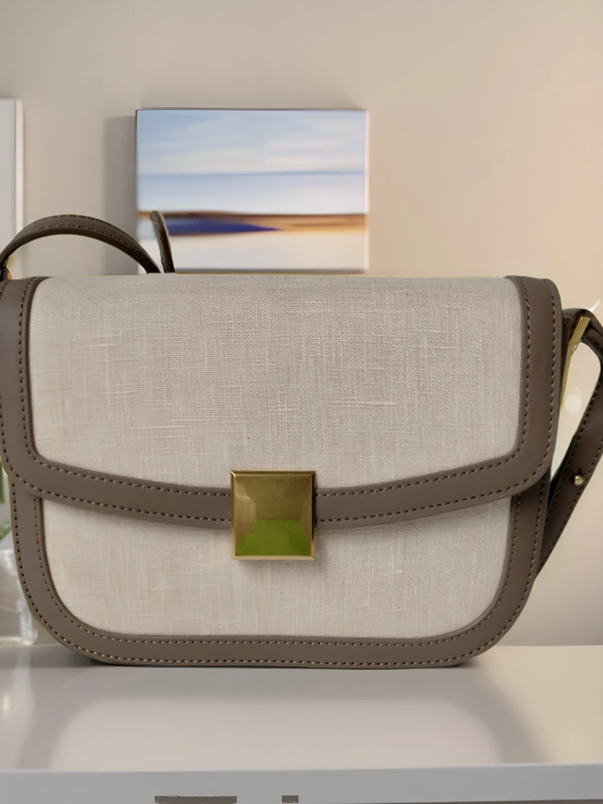 

Классическая повседневная холщовая сумка-тоут с верхним слоем из воловьей кожи, сумка через плечо на одно плечо для женщин, модная фурнитура с застежкой