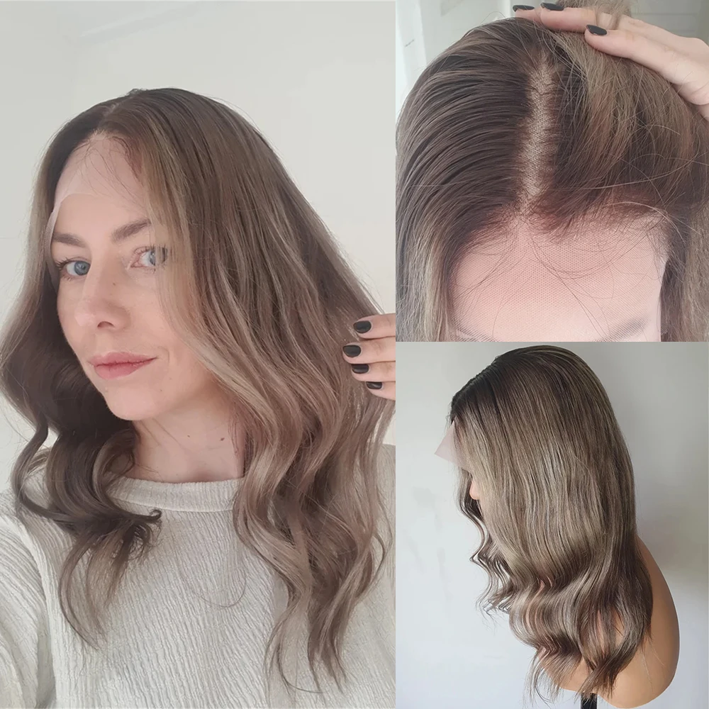 

Пепельно-коричневый блондинка Balayage HD парик фронта шнурка 13x4 бесклеевые настоящие волосы низкой плотности для Alopecia HairLoss Синтетические парики Futural