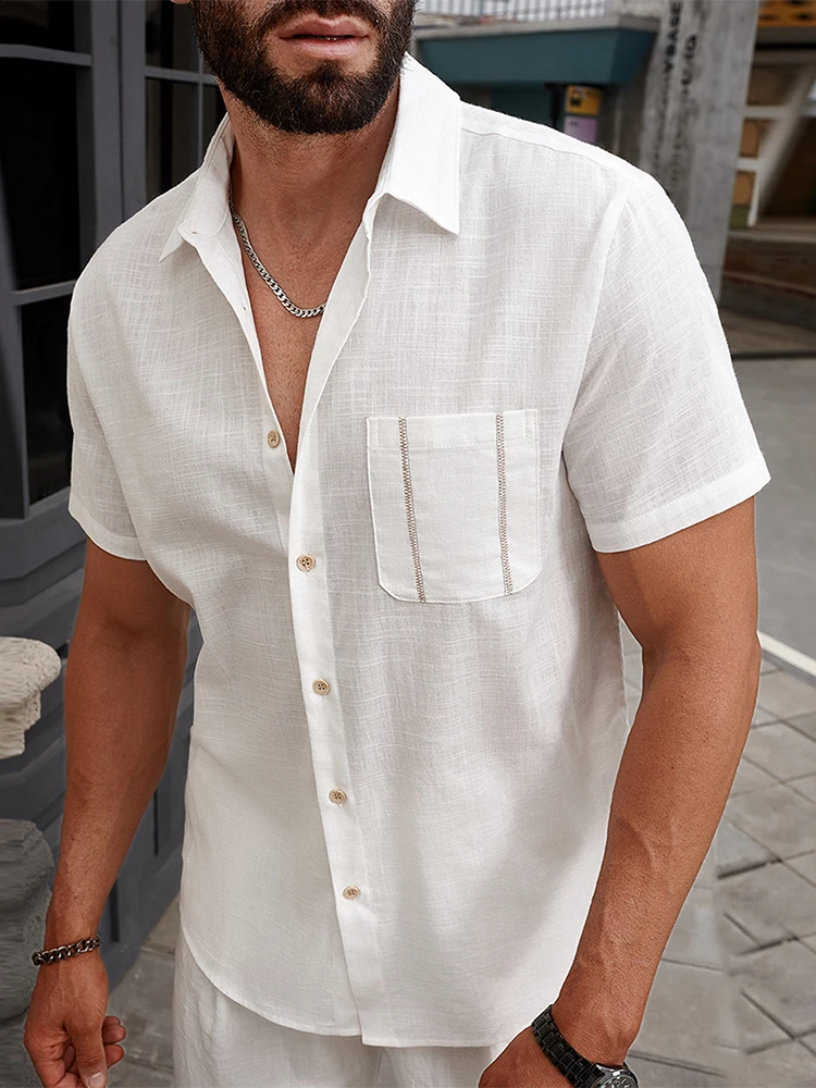 

Summer New Casual Breathable Thin Shirts For Mens Fashionable Shirts Vintage Turn-down Collar Button-up Men's Shirt Outdoor Tops